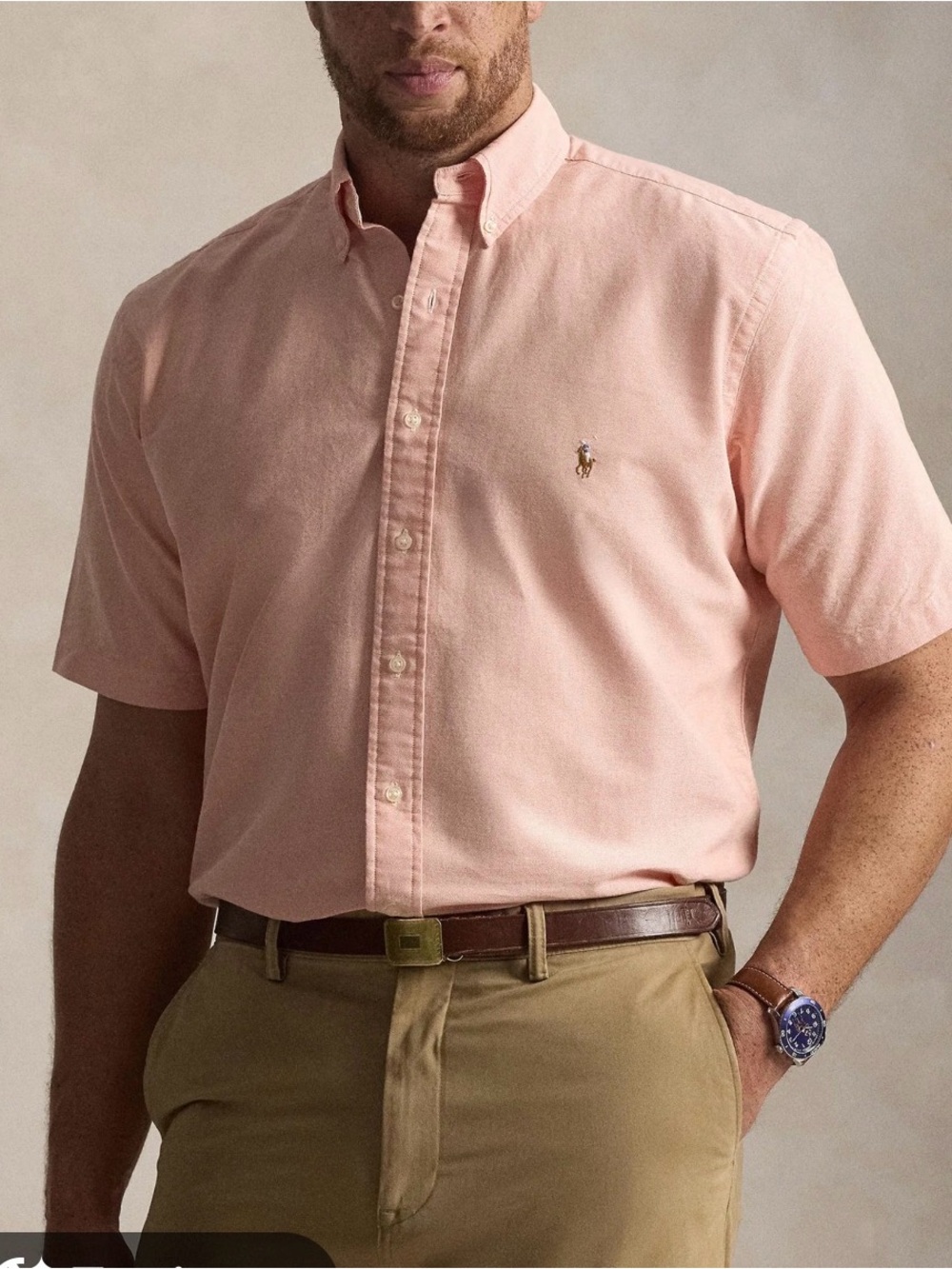 Polo by Ralph Lauren Button-Down Short Sleeve Shirt in Pale peach 100% cotton